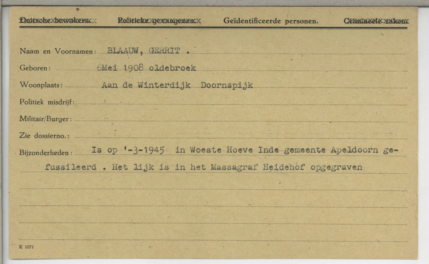 Postwar identification record